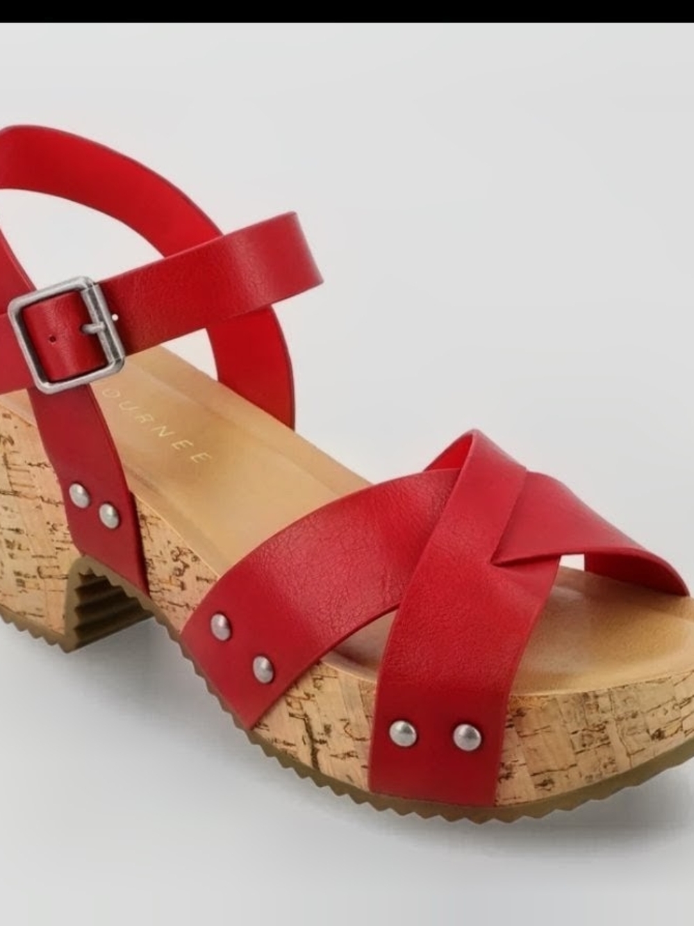 Journee Collection Red Cork Platform Wedge Sandals with Ankle Strap
